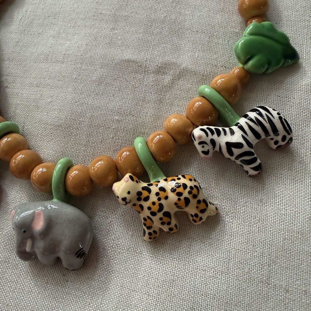 1981 FLYING COLORS Safari Animal Ceramic Necklace Jungle Maximalist Statement - Picture 8 of 14